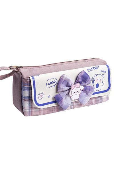 Go Veform Geantă creion pentru fete cu fundă liliac - mai multe compartimente, model 7200