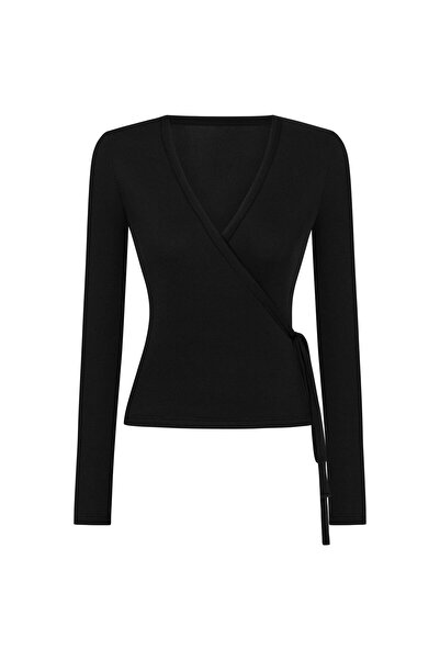 AQUELLA Bluză neagră cu două piepte
