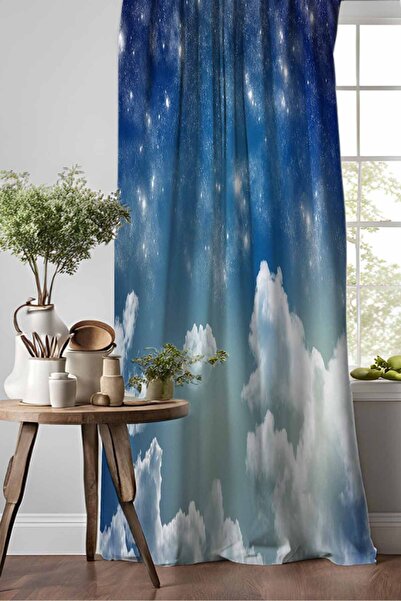 3D ELSE HALI Mavi Beyaz Bulutlar Desenli Djital Baskılı Yemek Odası Mutfak Fo...