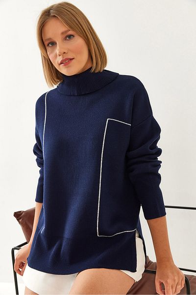 Bianco Lucci Women's Geometric Patterned Turtleneck Sweater 85001021