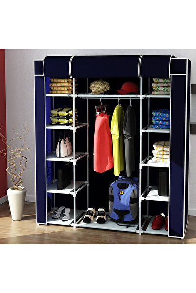 Home Dzgn Home Çift Yandan Raflı Askılı Plastik Profilli Kumaş Bez Dolap Geni...