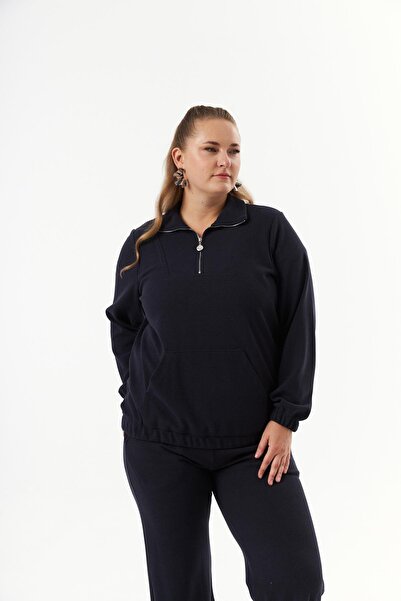 RMG Світшот з великим коміром на блискавці, синій