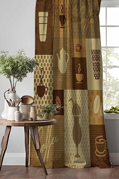 3D ELSE HALI Siyah Sarı Kahve Yazılı Desenli Djital Baskılı Yemek Odası Mutfa...