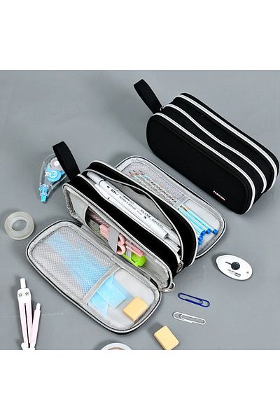 Go Veform Black Children's Pencil Bag - Multi-Compartment, Model 6889
