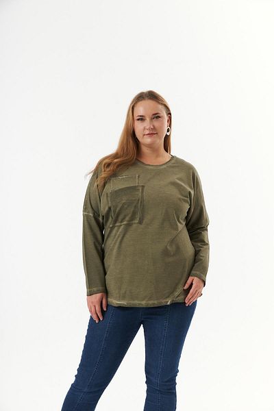 RMG Khaki Colored Large Size Paint Sweatshirt - Pocket Detailed