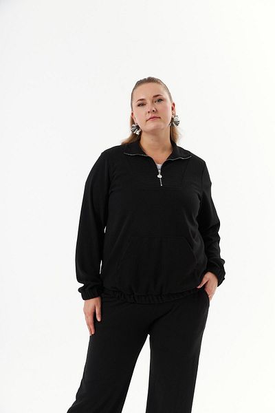 RMG Black Plus Size Zippered Sweatshirt