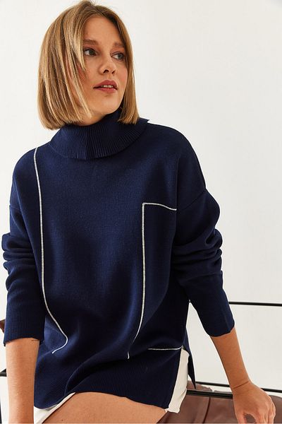 Bianco Lucci Women's Geometric Patterned Turtleneck Sweater 85001021