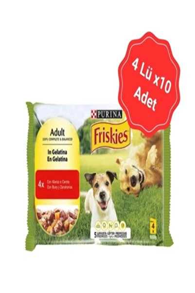 Friskies Sığır Etli ve Havuçlu Yaş Köpek Maması 100 gr (4 Lü x 10 Lu)