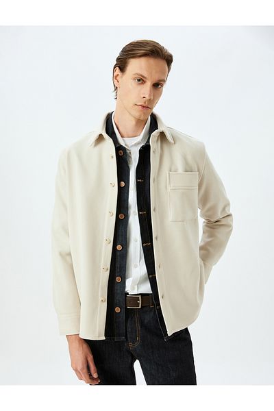 Koton Viscose Blend Shirt Jacket with Pocket Detail