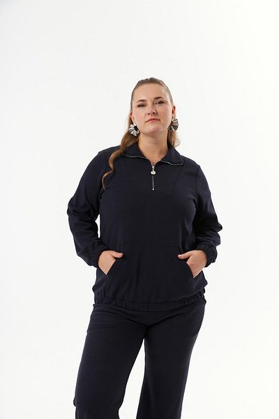 RMG Oversize Collar Zippered Sweatshirt Navy Blue