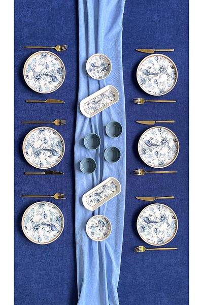 Yiğit Seramik Züccaciye Blue Kitchen 14-Piece Breakfast Set for 6 People