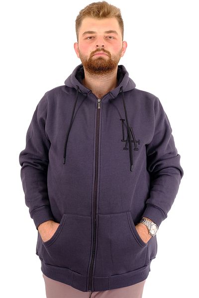 ModeXL Ανδρικό φούτερ - Mode XL, Μεγάλο μέγεθος, κουκούλα με 3 κορδόνια, φερμουάρ, U24540 καπνιστό