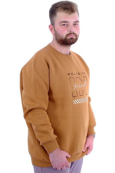 ModeXL Men's Sweatshirt - Mode Xl, Plus Size, 3 Thread Camel Printed Believe U24527