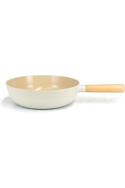 NEOFLAM ,Fika,Wok Pan 26 cm,Wood Handle,Non Stick,Suitable for stove and Induction,Off White