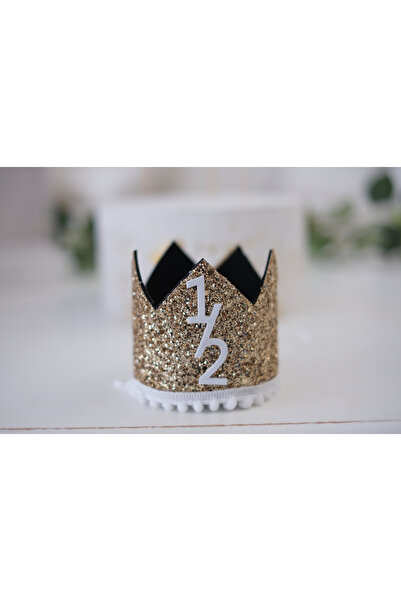Partifabrik Yeni Sezon Gold Yaldızlı Simli Kral Kraliçe Prens Temalı Taç Lastikli Yarımyaş 1/2 Şapka Taç