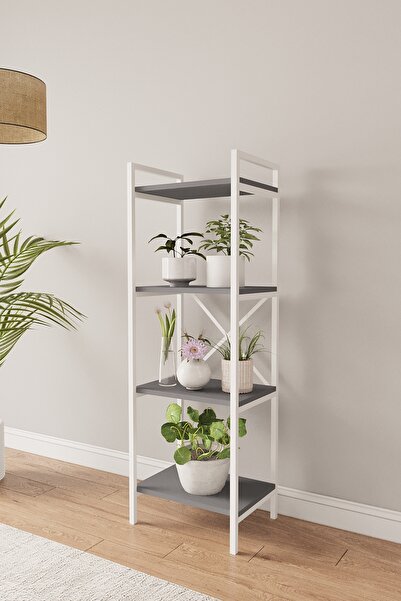 Mobitopya Nilamu Antrasit Saksılık | 4 Raflı Metal Aksamlı Organizer | Ofis E...