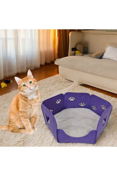 Next Craft Cat Bed Nest House with Cushion Portable 3 mm Felt Hexagon Design (Nest+Cushion)
