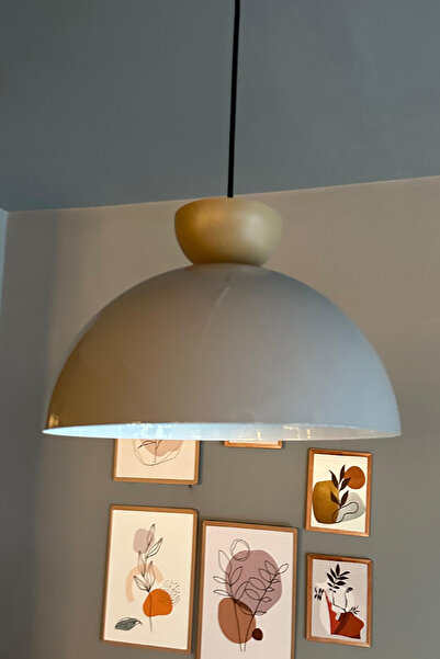 Bamyum Yimpi Gri Avize Tekli Bej Şapka Sarkıt Salon Kuaför Cafe Dekoratif Aydınlatma Pastane