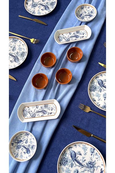 Yiğit Seramik Züccaciye Blue Kitchen 14-Piece Breakfast Set for 6 People