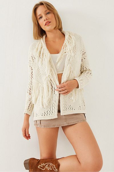 Bianco Lucci Damen-Strickjacke mit Fransen 20246215