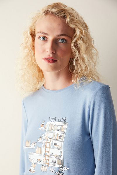 Penti Tricou cu modele de carte Top pijama albastru