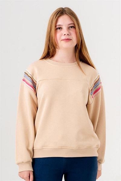 BOYS AND GİRLS Hanorac cu model cu dungi brodate pentru fete de culoare bej