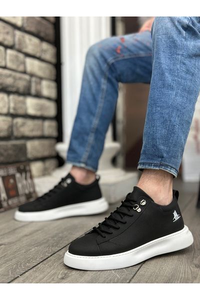 BOA BA0331 Lace-Up Men's High Sole Skin Black White Sole Sports Shoes