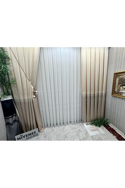 NİVEMESHOME Nivemeshome Titus Fj632145 V-123 Cream 1/3 Frequent Pleated Background Curtain Apm
