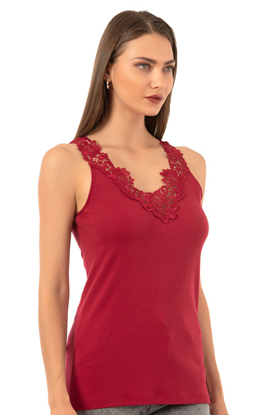 ÖZKAN underwear Özkan 2001 Women's Cotton Ribbed Lace Laced Magnolia Tank Top