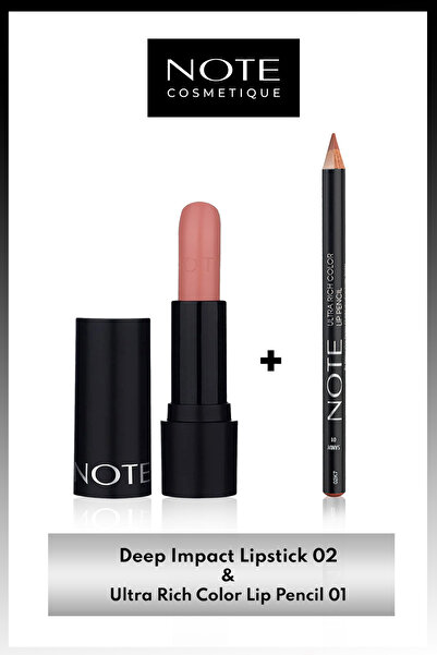 NOTE Deep Impact Kremsi Yarı Parlak Ruj 02 Optimistic Rose & Ultra Rich Color Dudak Kalemi 01 Sandy
