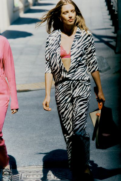 Penti Gray Base Zebra Printed Shirt Pajama Set
