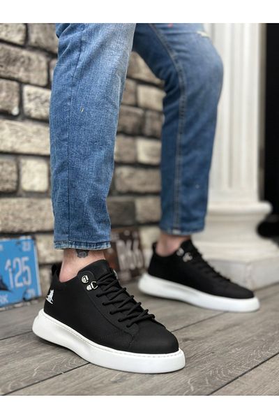 BOA BA0331 Lace-Up Men's High Sole Skin Black White Sole Sports Shoes