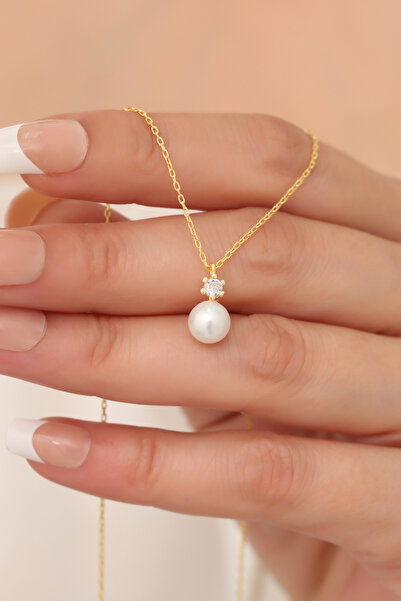 Karem Jewellery Tektaş Inci Kolye 14 Ayar Altın Kaplama Kadın Kolye