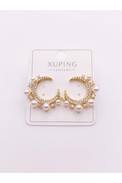 Trinos Steel Earrings Crescent Earrings with Pearls