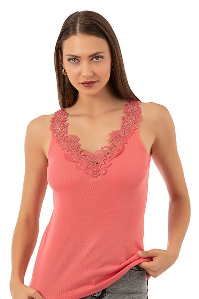 ÖZKAN underwear Özkan 2001 Women's Cotton Ribbed Lace Laced Magnolia Tank Top