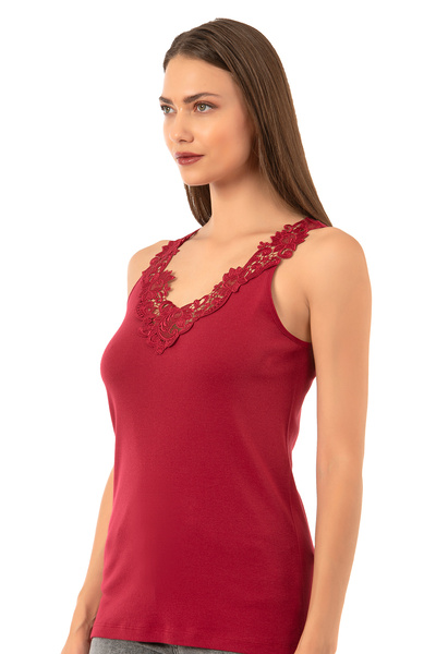 ÖZKAN underwear Özkan 2001 Women's Cotton Ribbed Lace Laced Magnolia Tank Top