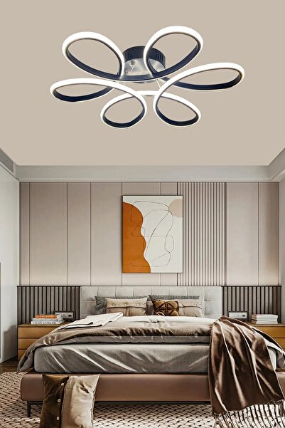 asva aydınlatma Siyah Papatya Modern Üç Renk Işık Ledli Plafonyer Avize