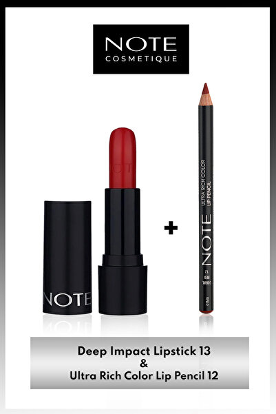 NOTE Deep Impact Kremsi Yarı Parlak Ruj 13 Impressive Red & Ultra Rich Color Dudak Kalemi 12 Coral Red