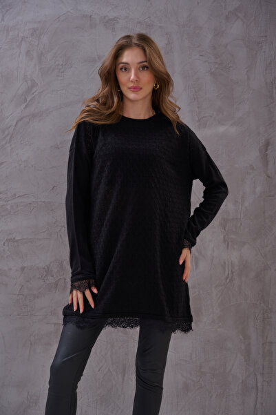 SHUGAA KADIN ÖNÜ NAKIŞ DETAYLI TUNİK GİBİ KULLANILABİLİR RAHAT KALIP TRİKO KAZAK