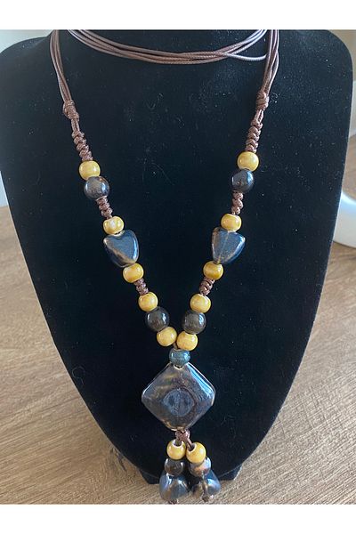 Store Retro Style Vintage Geometry Model Ceramic Stone Women's Necklace