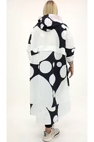 lovedrobe ZP 23034 ZEDPLUS PUANTIYELI  PEMBE KAPSONLU UZUN TRENC-Beyaz - 48