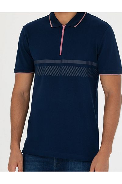 Pierre Cardin Μπλουζάκι με γιακά πόλο Navy Blue Slim Fit Ανδρικό με ημιφερμάκι
