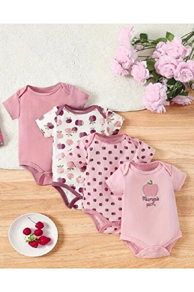 naynes Pink Girl's Bodysuit for 3 Years Old Baby - Zıbın Short Sleeve 4-Piece...