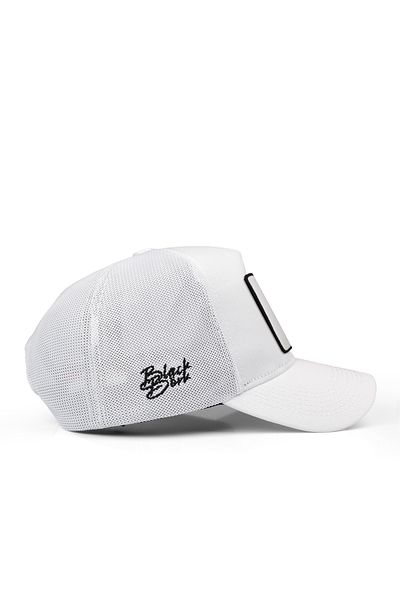 BlackBörk V1 Trucker Boss - Unisex White Hat (CAP) with 1bs Code Logo