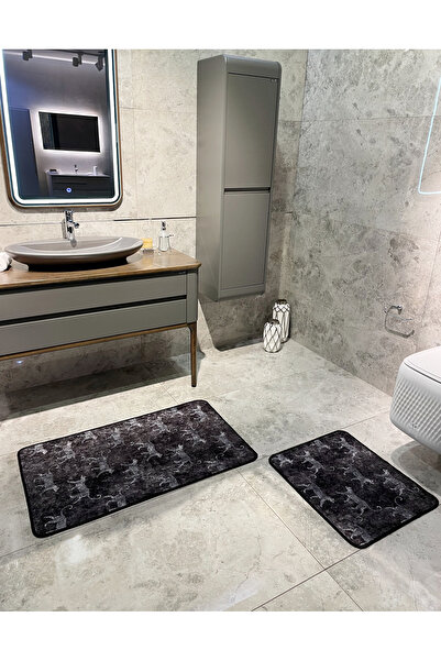 Brillant 2'li Lateks Deri Taban Banyo Paspas Takımı (60X100 - 60X50) KoyuGri