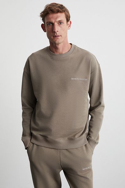 GRIMELANGE Raırok Men's Fleece Comfort Oversize Embroidered Mink Sweatshirt
