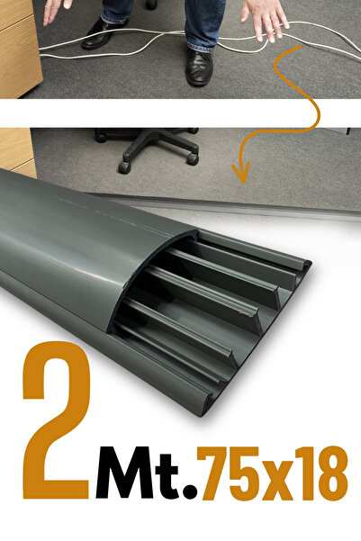 Bilarch Balık Sırtı Kablo Kanalı 2 Metre Koyu Gri 75x18 mm