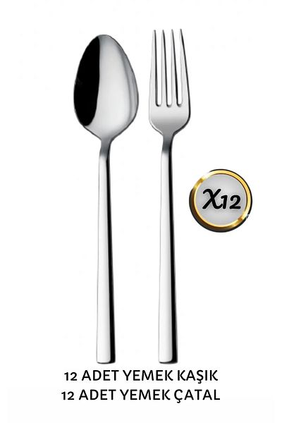 Yüsra Home Stainless Steel Chopstick Model - Fork and Dinner Set (12 Dinner + 12 Fork)