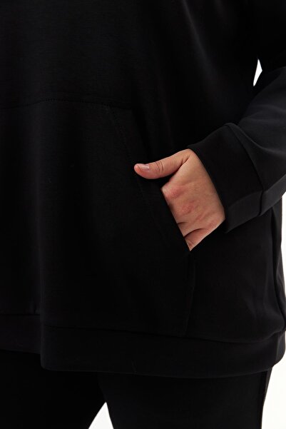 RMG Black Modal Sweatshirt - Kangaroo Pocket, Large Size