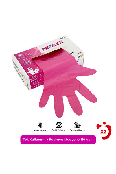 Medicalx Pudrasız Naylon Pembe Tpe Eldiven 100'lü - Medium (2 PAKET)